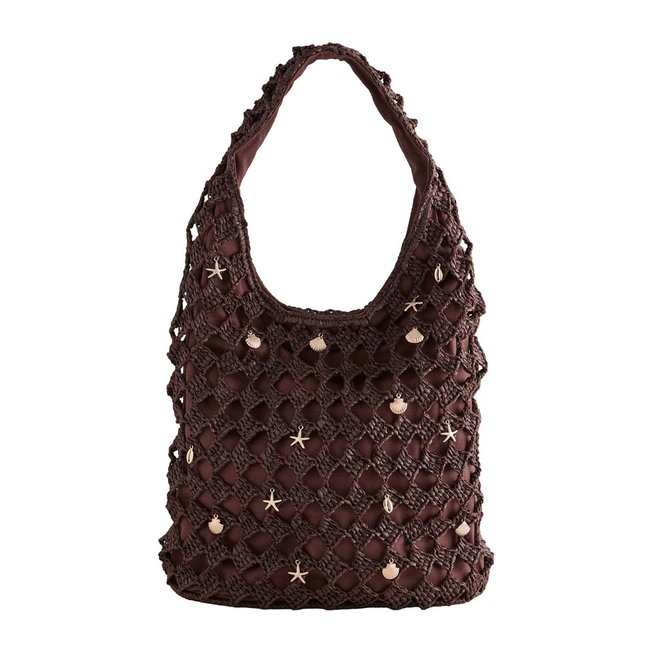 Sac porté épaule aspect crochet à coquillage marron chocolat <span itemprop=