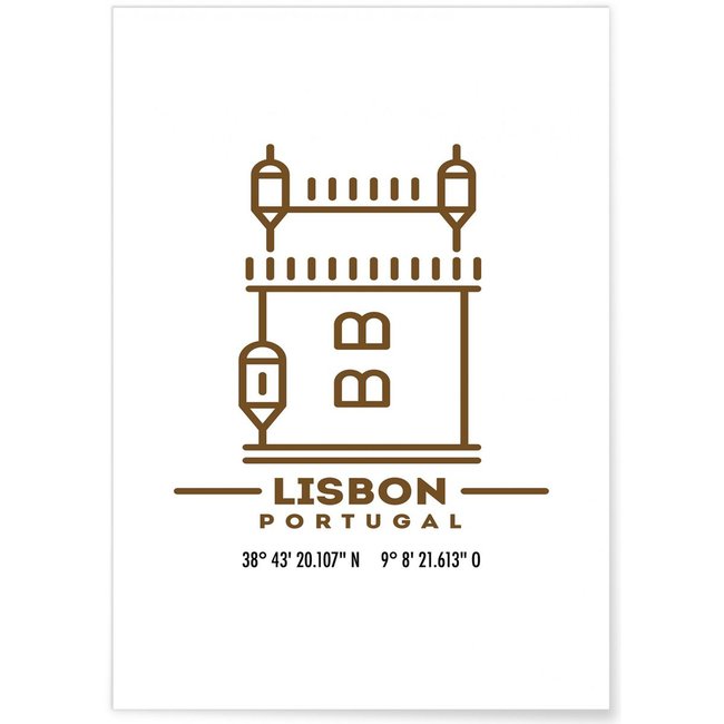 Poster Coordonnées Lisbonne Couleur multicolore <span itemprop=