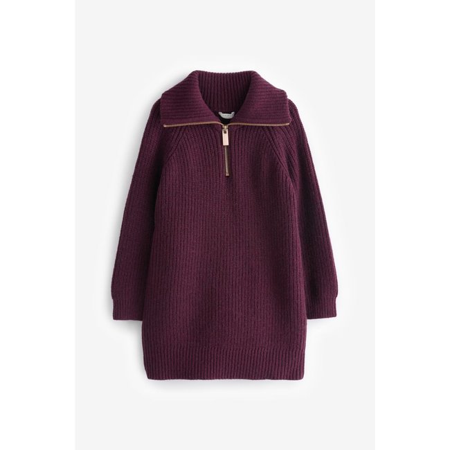 Robe pull zippée manches longues violet prune <span itemprop=