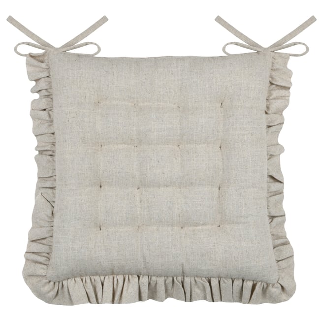 Galette de chaise à volants en coton et lin ficelle <span itemprop=
