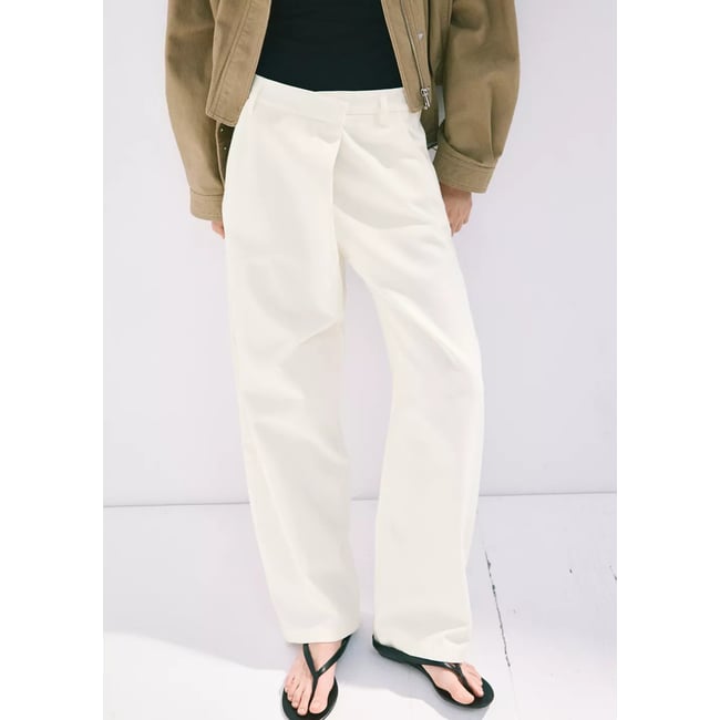 Pantalon en coton asymétrique blanc <span itemprop=