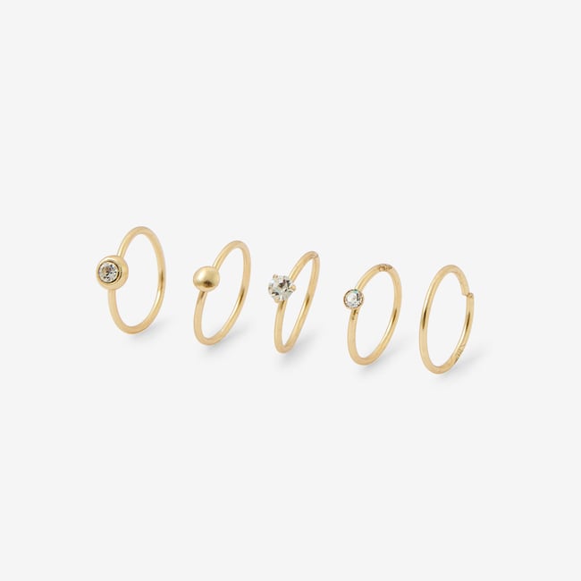 Set de 5 piercings nez anneaux dorés en argent garanti 925 doré <span itemprop=