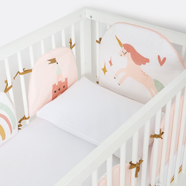 Resguardo de berço modular em percal, Château Licorne rosa <span itemprop=