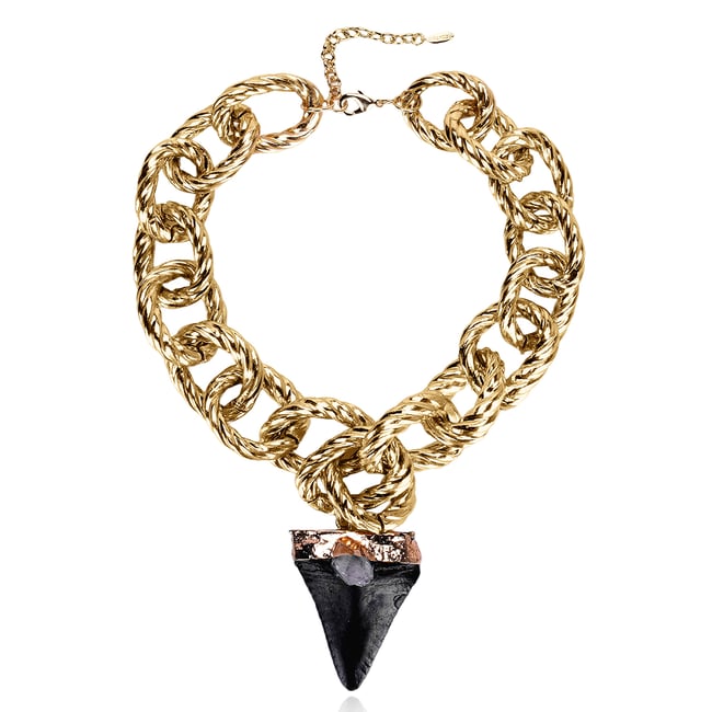 Collier chaîne grosse maille jaseron et pendentif pierre ASHBY noir <span itemprop=