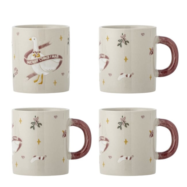 Tasse grès décore noël  Mary set de 4 Couleur crème <span itemprop=