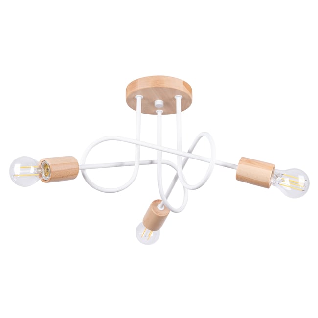 Lustre Acier Blanc/Bois Naturel E27 3 Ember Couleur blanc <span itemprop=