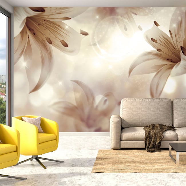Papier peint intissé panoramique Fleurs Gentle Symphony Couleur beige <span itemprop=