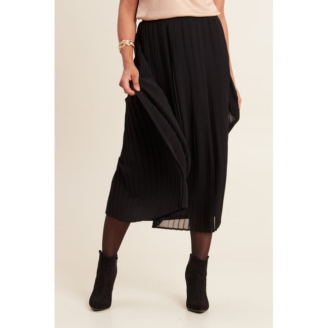 Jupe longue évasée plissée noir <span itemprop=
