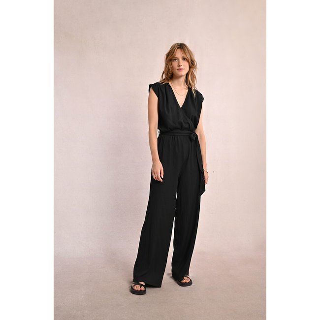 Combi-pantalon ceinturée noir <span itemprop=
