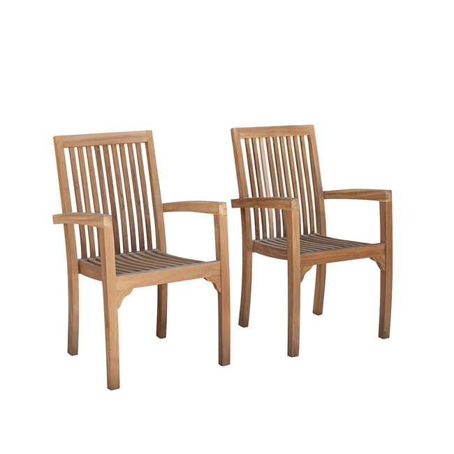 Lot de 2 fauteuils de jardin en teck massif empilables  MALTE naturel <span itemprop=