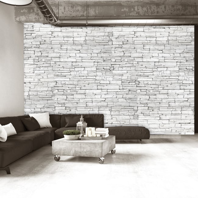 Papier peint intissé panoramique White Brick Couleur blanc <span itemprop=
