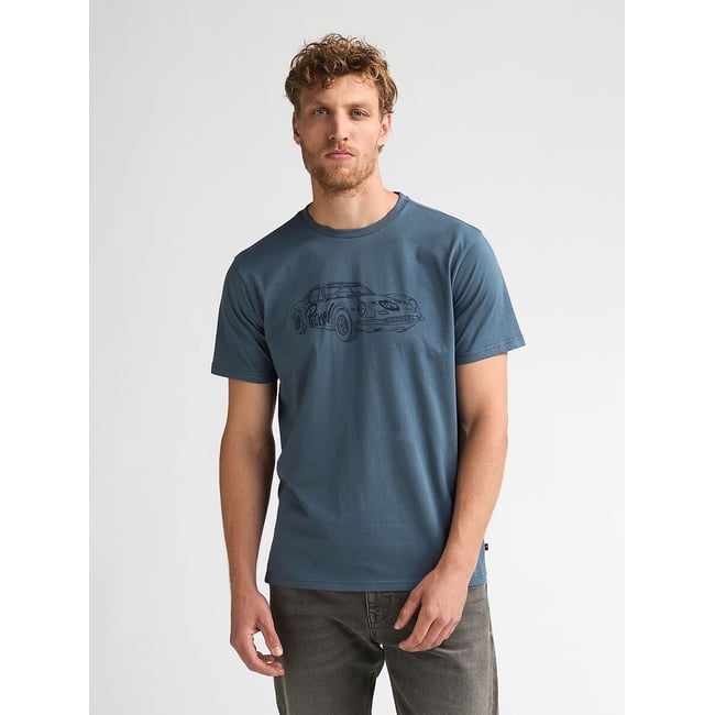 T-shirt manches courtes, col rond, PORSCHE bleu orage <span itemprop=