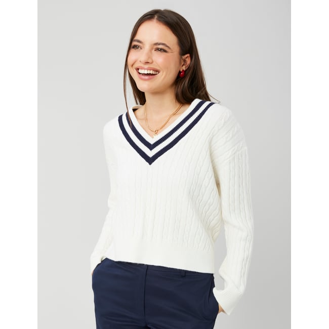 Pull col v blanc écru <span itemprop=