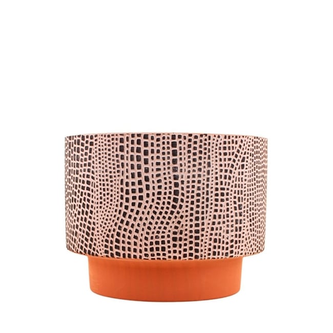 Cache-pot en terre cuite décor relief 25cm Couleur terracotta <span itemprop=