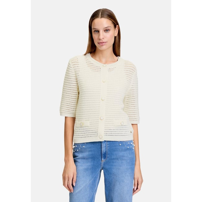 Cardigan en maille d'été à patte de boutonnage blanc <span itemprop=