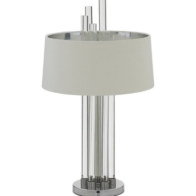 Asymmetric Glass and Silver Base with Linen Shade Table Lamp, white, SO'HOME