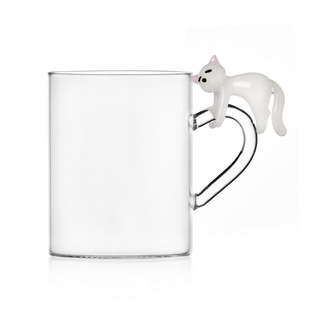 Mug verre chat  TABBY CAT white cat Couleur blanc <span itemprop=