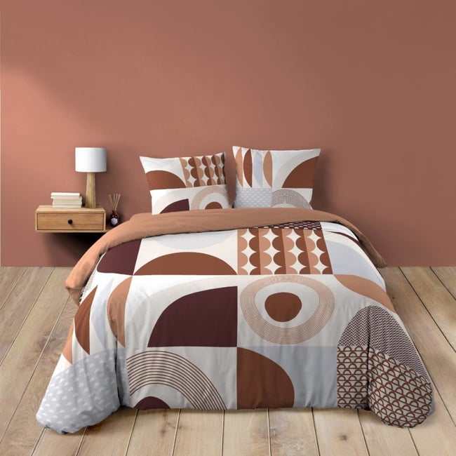 Housse de couette 260x240 + 2 taies TERRACOTTA 100% coton terracotta <span itemprop=