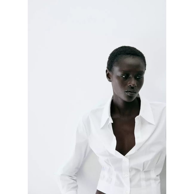 Chemise coton pinces blanc cassé <span itemprop=