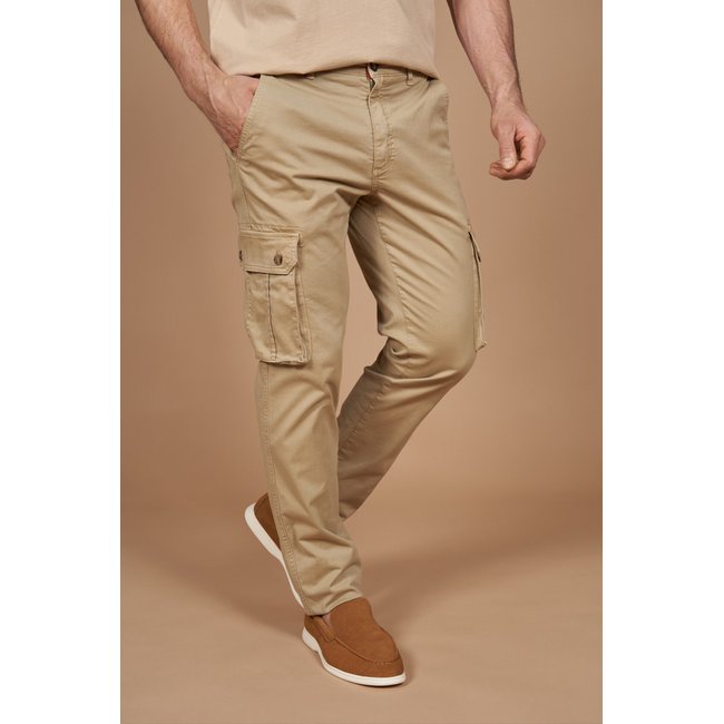 Pantalon cargo uni toile fine stretch beige <span itemprop=