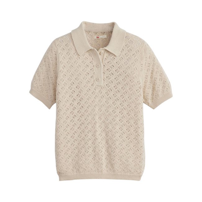 Top coupe droite FEMME Levi's® en coton écru en crochet ajouré à col polo écru <span itemprop=