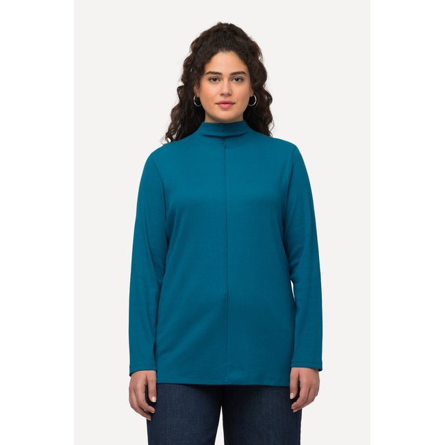T-shirt slim à col montant et manches bleu océan <span itemprop=