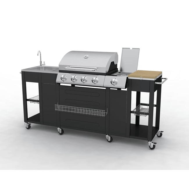 Cuisine d'extérieur avec barbecue multicolore <span itemprop=