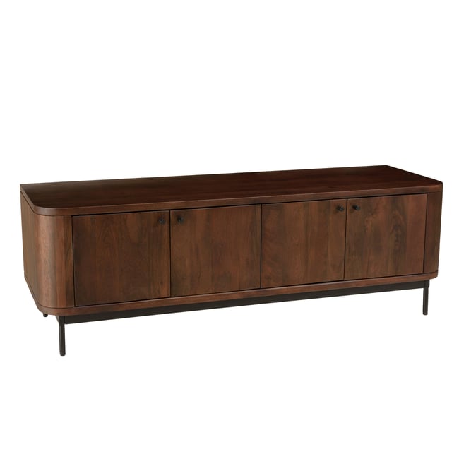 Meuble TV design bois foncé et métal noir 4 portes NOHAM Couleur marron <span itemprop=
