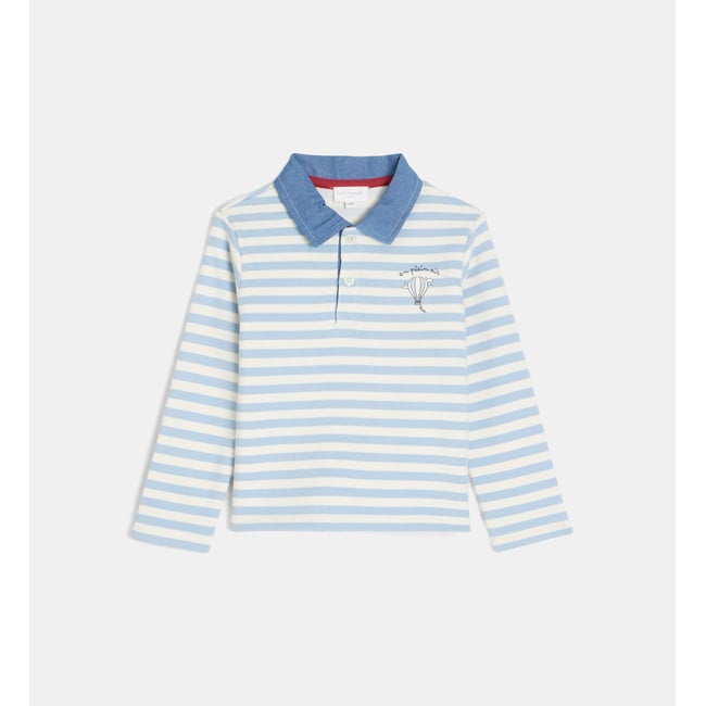 Sweat polo en molleton bouclé tony écru et bleu <span itemprop=