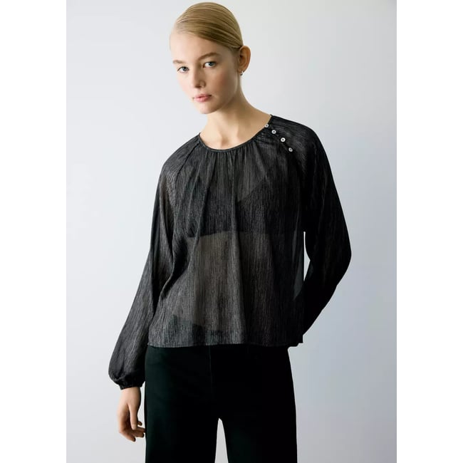 Blouse en fil métallisé détail boutons noir <span itemprop=