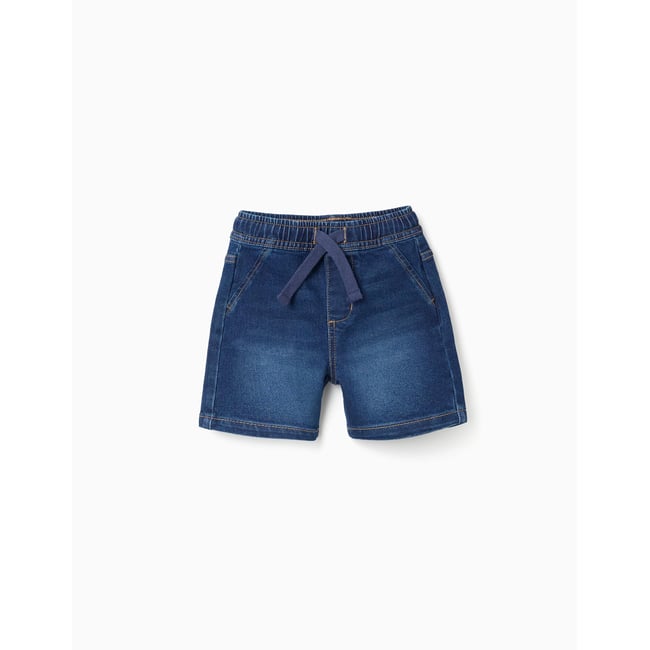 Short midi en jean avec cordon de serrage bleu foncé <span itemprop=