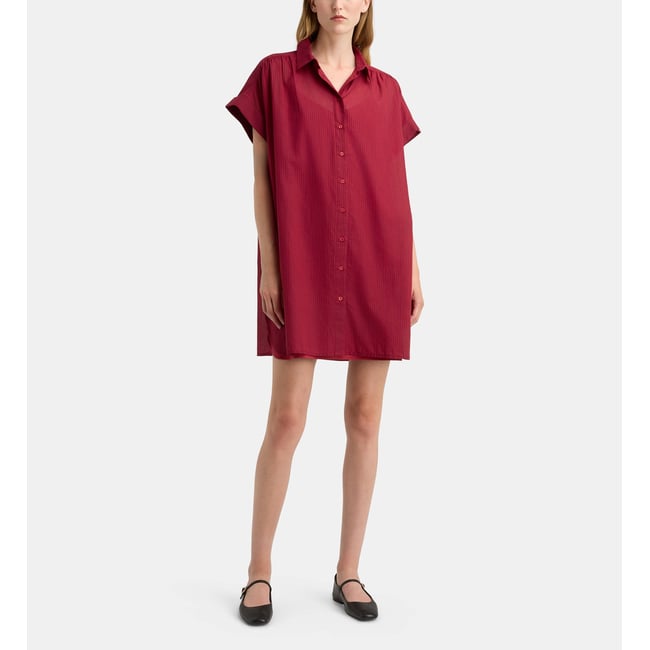 Robe chemisette courte fadette dha rayures et fond de robe coton bio rouge grenade <span itemprop=