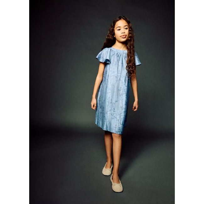 Robe brodée fleurs bleu marine <span itemprop=