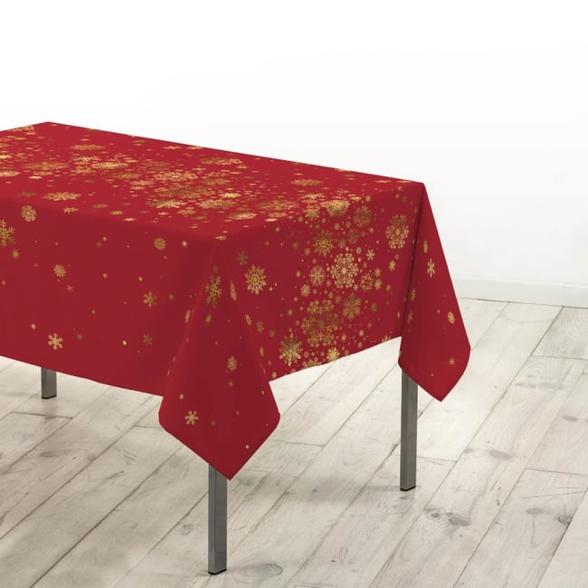 Nappe Rectangulaire 150x240 Imprimé Métallisé Rouge Et Doré rouge <span itemprop=