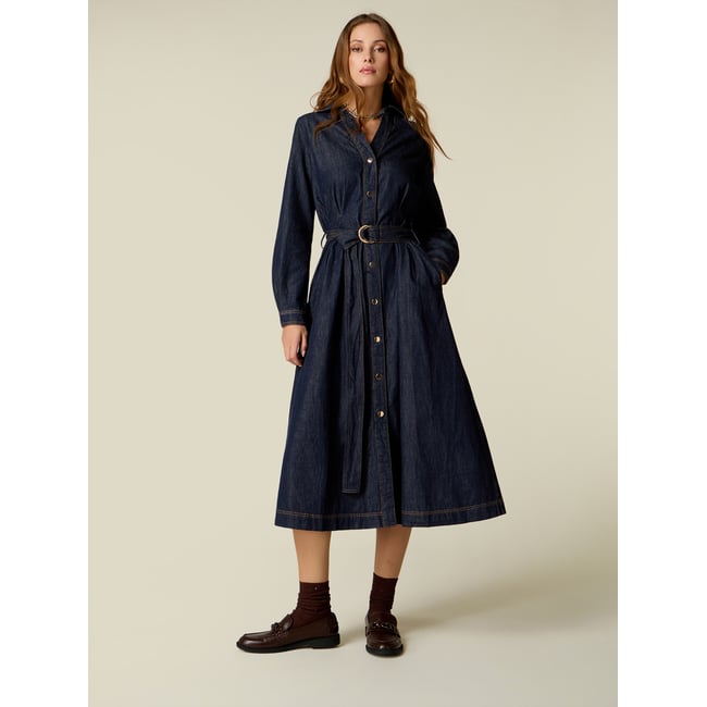 Robe chemisier avec ceinture bleu <span itemprop=