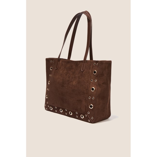 Sac cabas aspect daim doublé marron foncé <span itemprop=