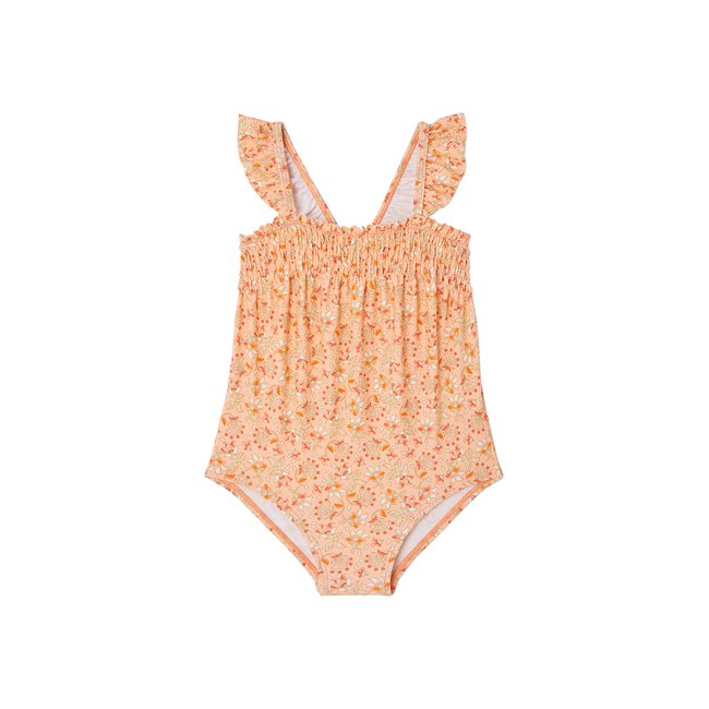 Maillot de bain 1 pièce  fleurs abricot <span itemprop=