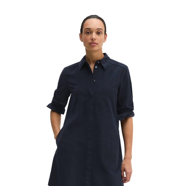Robe chemisier large en qualité velours côtelé bleu <span itemprop=