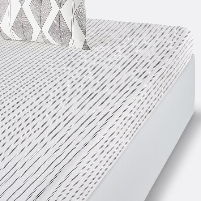 Assane Striped 100% Washed Cotton Fitted Sheet printed LA REDOUTE INTERIEURS