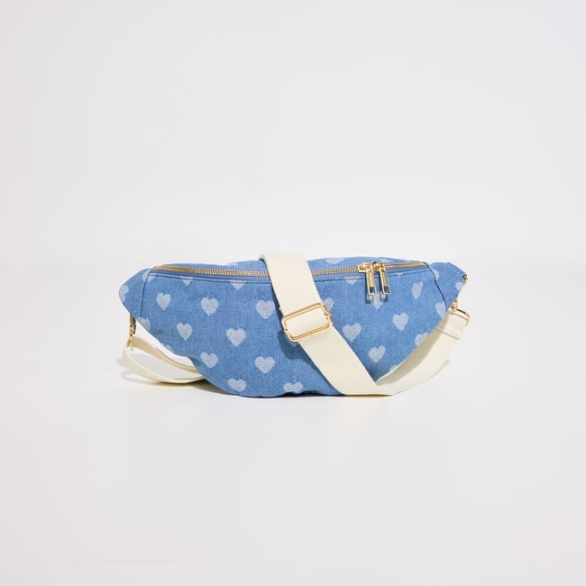 Sac banane imprimé cœurs bleu <span itemprop=