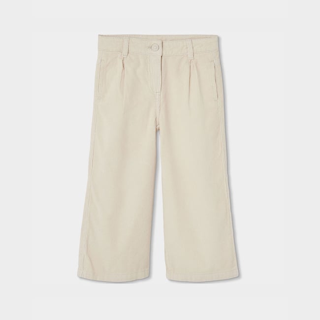 Pantalon fille velours côtelé fin wide leg beige <span itemprop=