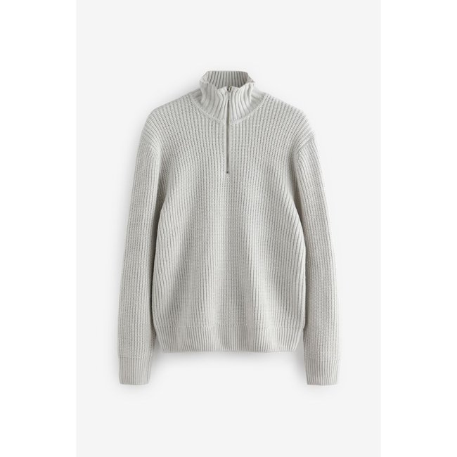 Pull côtelé zippée contenant blanc écru <span itemprop=