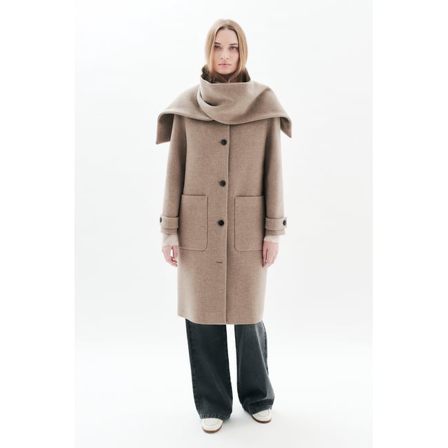 Manteau mi-long en laine GENTIANI taupe <span itemprop=