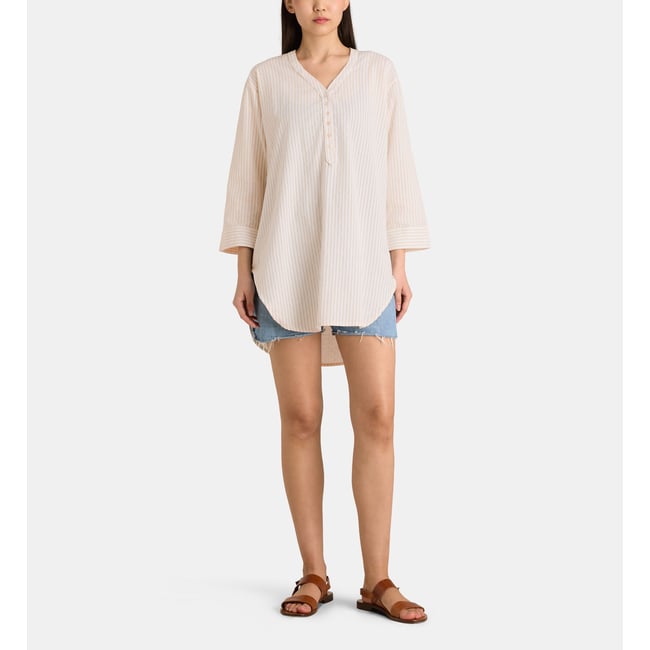 Tunique courte paula coton gaufré beige <span itemprop=