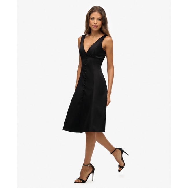 Robe Midi Satinée Col V noir <span itemprop=