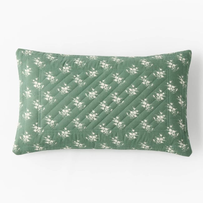 Coussin quilté imprimé fleurs, 30x50cm, 100% coton meleze <span itemprop=