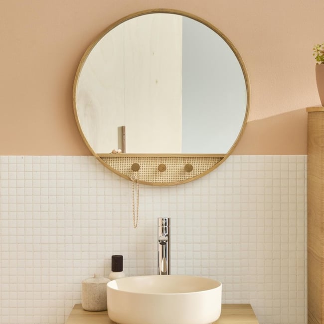 Miroir rond chêne 60x60cm NESTO Couleur chêne <span itemprop=