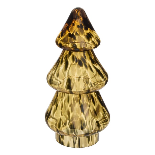 Sapin de Noël décoratif en verre motif léopard H. 30 cm Couleur marron <span itemprop=
