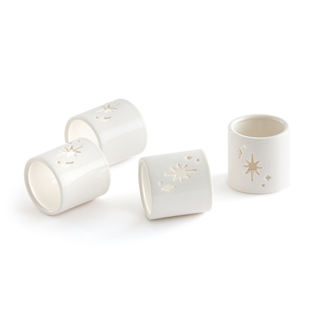 4er-Set Serviettenringe aus Keramik Christmas weiss <span itemprop=