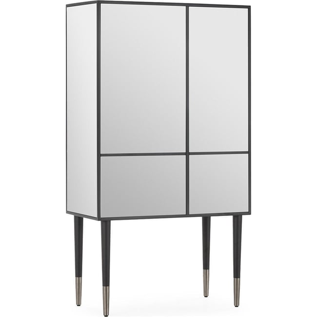 Meuble bar bois et miroir style glamour Couleur noir et miroir <span itemprop=